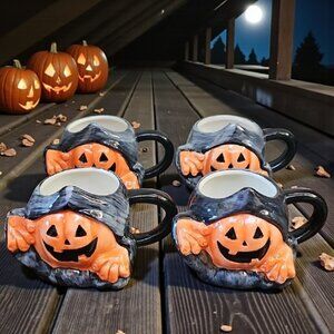 NEW 4 ceramic Jack-o'-lantern Halloween mugs Lewis mug Hyde and Eek Target